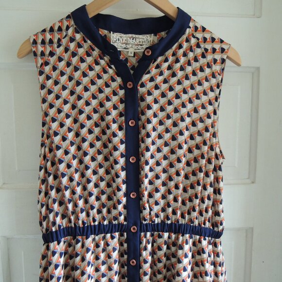 Pink Martini Blue & Orange Geo Print Retro Dress S *Runs L - Picture 3 of 10